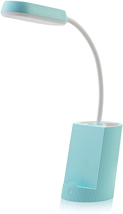 LED Desk Lamp with USB Charging Port, Pencil and Phone Holder Multi-Functional Study and Reading Lamp for Bedroom and Office with 3 Modes of Brightness - Sky Blue