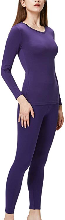 DEVOPS Women's Thermal Heat-Chain Microfiber Fleece Underwear Baselayer Top & Bottom (Long Johns) Set