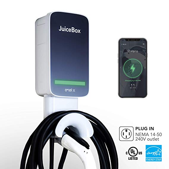 JuiceBox 40 Next Generation Smart Electric Vehicle (EV) Charging Station with WiFi - 40 and Level 2 EVSE, 25-Foot Cable, UL and Energy Star Certified, Indoor/Outdoor Use (40 Amp Plug-in, Black/Grey)