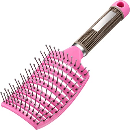 Vented Detangling Hair Brush Curved Hair Brush Hair Styling Brush for Long Thick Curly Wet Hair, Unisex (Pink)