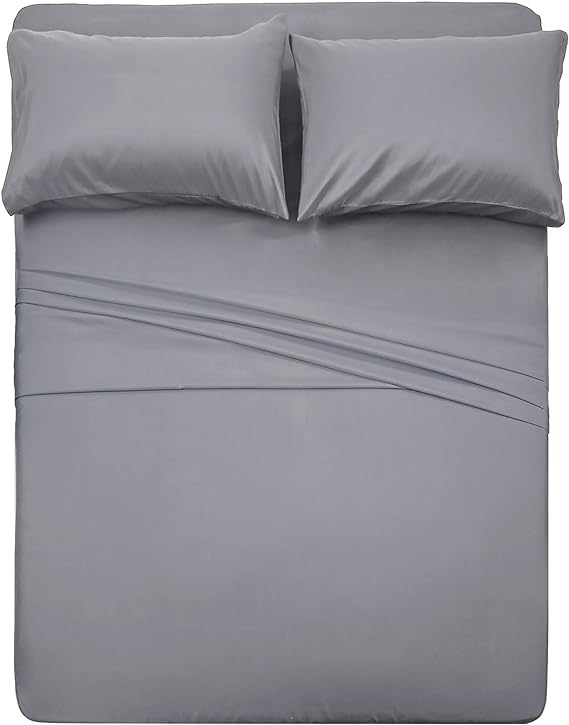 4 Piece Bed Sheet Set (Queen,Silver Gray) 1 Flat Sheet,1 Fitted Sheet and 2 Pillow Cases,Brushed Microfiber Luxury Bedding with Deep Pockets