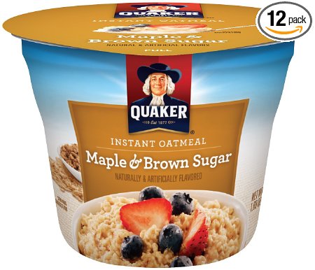 Quaker Instant Oatmeal Express Cups, Maple Brown Sugar, Breakfast Cereal, 1.69 oz Cups (Pack of 12)