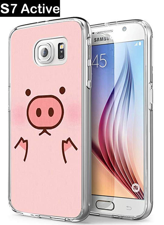 S7 Active Pig,Gifun Soft Clear TPU [Anti-Slide] and [Drop Protection] Protective Case Cover for Samsung Galaxy S7 Active W Pink Pig