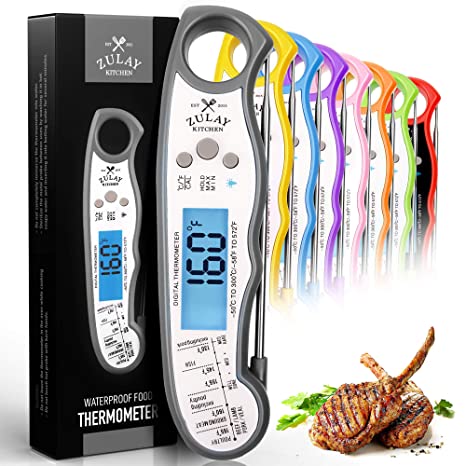 Zulay Digital Meat Thermometer for Grill - (Waterproof) Instant Read Food Thermometer with Backlight Display & Internal Magnet Mount - Cooking Thermometer for Meat, Kitchen, Outdoor & BBQ - Charcoal