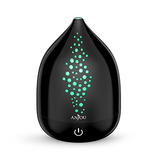 Anjou 200 mL Aroma Diffuser Aromatherapy Essential Oil Humidifier (One-Button Operation, BPA-Free and Color Changing Light) - Black