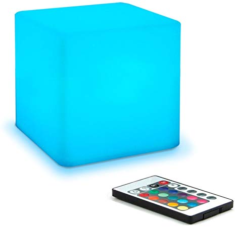 Mr.Go Mini Cute Cube Shaped Color Changing 4" LED Light-up Lamp with Remote Control | Dimmable Eye Protection/Care Efficient Desk Lamp - Children Bedside Kids Safe Soothing Night Light - Relaxing Mood Lamp Decoration at Leisure | Cordless, Rechargeable, Waterproof - Indoor/Outdoor Use | Fun Cool Ambient & Decorative Lighting For Any Place!