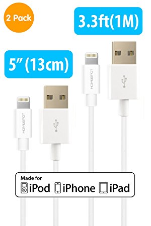 [Apple MFi Certified] HomeSpot Sync & Charge, 5" & 3.3ft Value Pack Lightning Cable 8 pin Lightning to USB Standard Short Charging Cord (2 Pack - White)