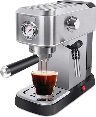 HOSL Coffee Machine with Milk Frother 15 Bar Professional Coffee Maker for Latte Cappuccino Compact Coffee Machine with 35 Oz Removable Water Tank, 1000W Gift for Dad, Mom, or Coffee Lovers