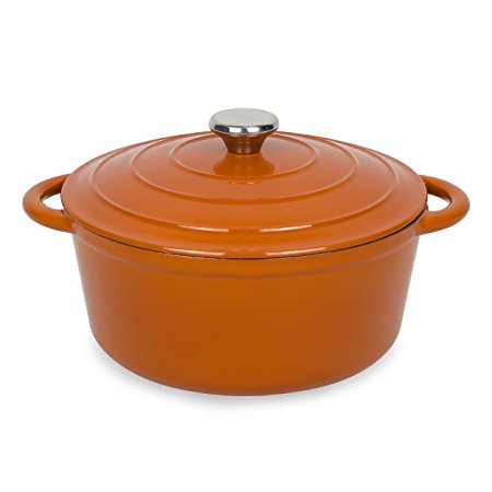 Aidea Enameled Cast Iron Round Dutch Oven French Oven, 5-Quart,Orange, KL-D5-O