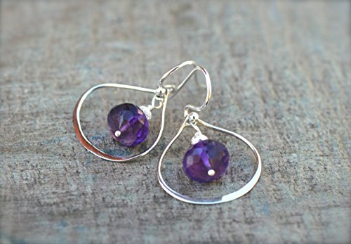 Purple African Amethyst Gemstone Sterling Silver Tear Drop Earrings