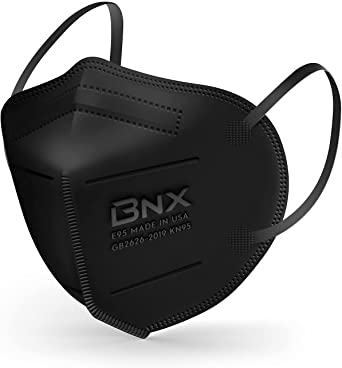 BNX KN95 Face Mask Made in USA (50-Pack), FDA Registered KN95 Mask Disposable Particulate Respirator, GB2626-2019, Protection Against Dust, Pollen and Haze (50 pcs) (Earloop) (Model: E95) Black