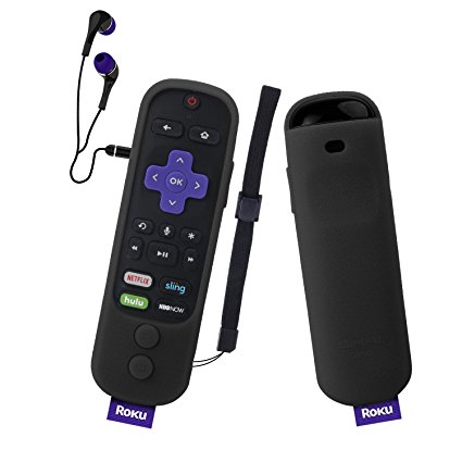 Roku Ultra Remote Case SIKAI Silicone Protective Cover For Roku Ultra with Power Button Remote Shockproof Anti-Slip Anti-Lost With Hand Strap (Black)