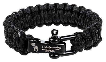 The Friendly Swede Paracord Survival Bracelet with Stainless Steel D Shackle - Adjustable Size Fits 7”-8” (18-20 cm) Wrists