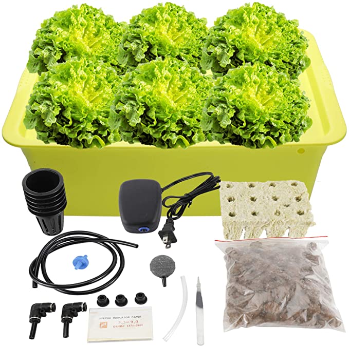 HighFree Hydroponic System Growing Kit for Plants Herb Garden Starter Set 6 Sites DIY Self Watering Indoor Hydroponics Tools with Large Bubble Stone Rockwool Bucket Air Pump (6 Sites)