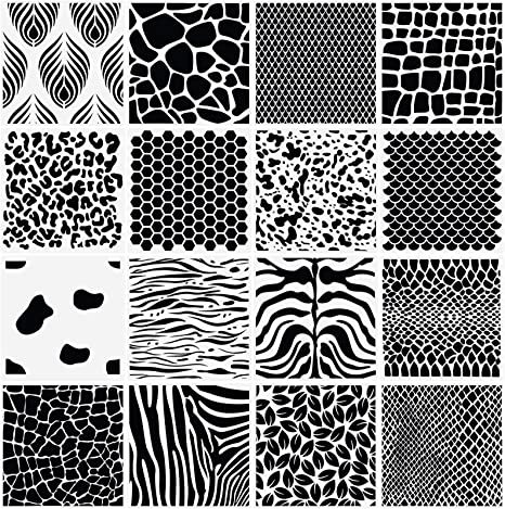 16 Pieces Animal and Plant Print Stencils Zebra Grain Art Painting Stencils Reusable Grain Painting Template for Painting on Wood Scrapbooking Tile Furniture Wall Decor