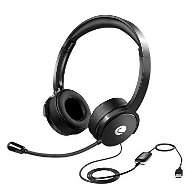 Criacr USB Wired Headset, 3.5mm Wired PC Headset, Light Computer Headphone with Noise Cancelling Microphone for Skype Chat, Call Center, Online Conference, Voice Chat, Music, Cellphone