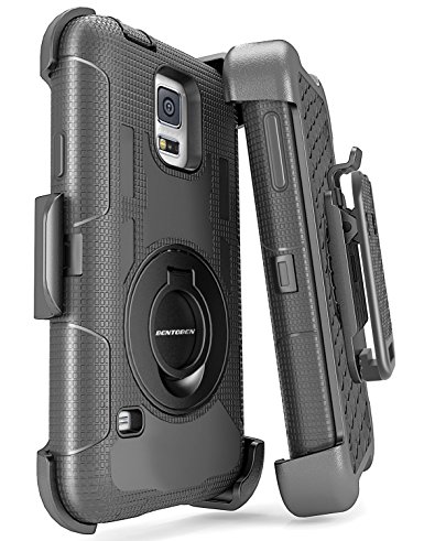 Samsung Galaxy S5 Case, Galaxy S5 Case, BENTOBEN Hybrid Protective Soft&Hard Case with Rotating Kickstand Belt Clip Holster Cover Case for Samsung Galaxy S5 S V I9600 GS5 All Carriers, Black