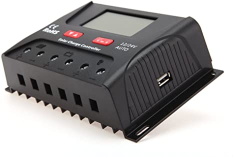 HQST 30 Amp 30A PWM Smart Solar Charge Controller 12V/24V Solar Panel Battery Regulator with LCD Display USB Ports (RV,Motorhome, Caravan, Camper or Boat)