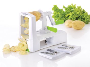 Vinsani Tri Blade Spiral Vegetable Fruit Slicer Spiralizer Cutter Green & White