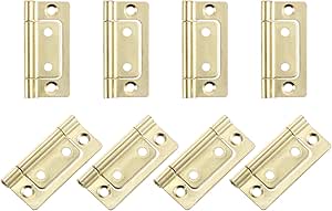 uxcell 8Pcs 2x1 Inch Door Hinges Non-Mortise No Noise Bifold Door Hinges Plating for Cabinet Furniture Window Wardrobe, Gold