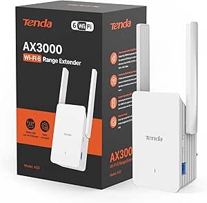 Tenda A33 Repeater WiFi 6 AX3000,Amplificatore WiFi 6 Doble Banda Gigabit, Modalità AP, Pulsante WPS, LED di segnale intelligente