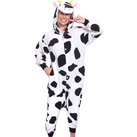 Silver Lilly Unisex Adult Pajamas - Plush One Piece Cosplay Cow Animal Costume