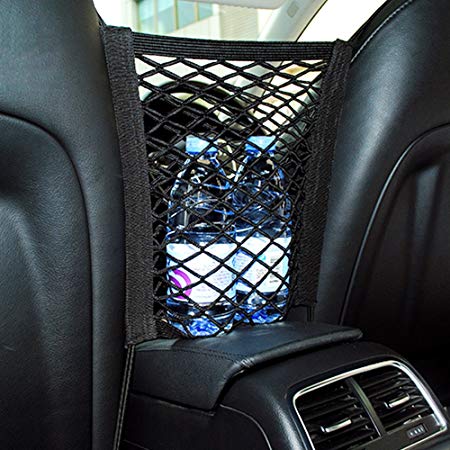 MAXTUF Car Mesh Storage 2-Layer Universal Car Seat Back Mesh Organizer, 10.8 x 9.8 Inch Cargo Net Pouch Bag with 4 Hooks to Fix On for Phone Tissue Holder and Pets Children Kids Barrier