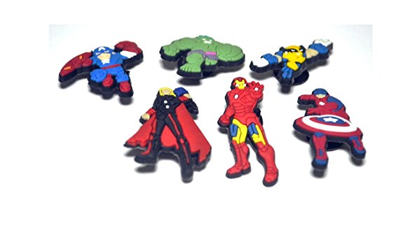 Avengers Super Hero Shoe Charms 6 pc Set - Hulk, Iron Man, Captain American and Friends