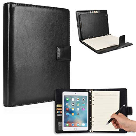 Cooper FOLDERTAB Padfolio Case Compatible with iPad Mini 4 | Business Executive Organizer with Notepad | Vegan Leather, Left Right Handed Binder, Notebook Refill, Pockets | Apple A1538 A1550 (Black)