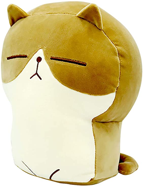 Plush Cat Doll Pillow Stuffed Chubby Cat Cute Fluffy Soft Plush Bread Toast Cat Cushion Animal Pillow for Kids (Brown, 17.7 inch)