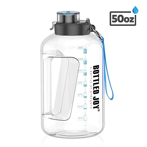 BOTTLED JOY 1 Gallon Water Bottle, BPA Free Large Water Bottle Hydration with Motivational Time Marker Reminder Leak-Proof Drinking Big Water Jug for Camping Sports Workouts and Outdoor Activity