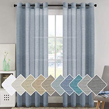 H.VERSAILTEX Natural Linen Blended Window Curtain Panels - Light Filtering Linen Sheer Curtains Nickel Grommet for Hall/Parlor/Guest Suite (Set of 2, 52" W x 96" L - Denim)