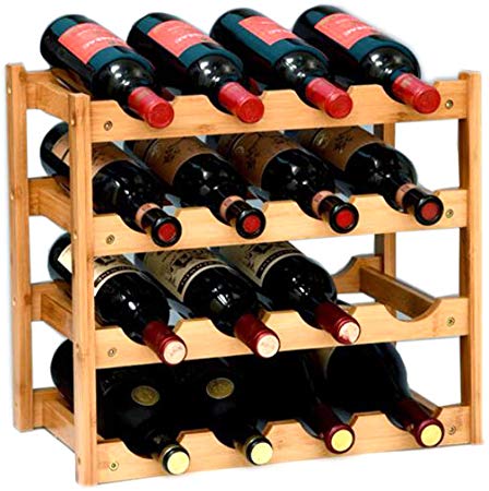 RIIPOO 16 Bottles Wine Rack, 4 Tier Nature Bamboo Wine Display Rack, Free Standing and Countertop Wine Storage Shelf