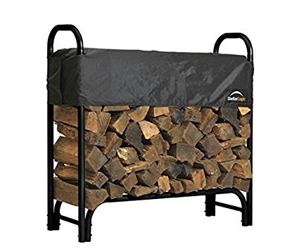 ShelterLogic 90403 Heavy Duty Firewood Rack with Cover, Black, 12-Feet