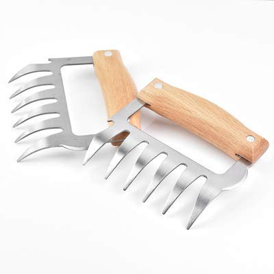 SECRET TOUCH Metal Claw Stainless Steel Mincer Fork Wooden Handle Cutting Knife Bottle Opener Barbecue Tool Set,Upgraded 3 in 1 Multifunction