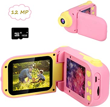Cocopa Kids Camera 12 MP Digital Camera for Girls 16 GB Card Included Rechargeable 1080P Toy Camera 2.4 Inch HD Screen Video Recorder Gifts for 3 4 5 6 7 8 Years Old Girls Toddlers Pink