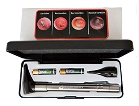 Hard CASE - Third Generation Dr Mom Slimline Stainless LED Pocket Otoscope with an Optical Quality Glass Lens and Travel Case - Silver