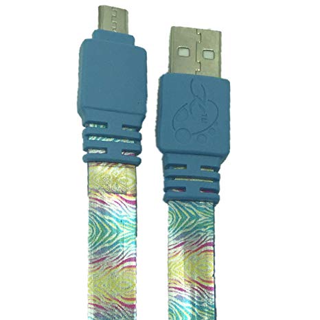 Micro USB Cable by K's Technology USA: Android Fast Charger, Strong Reliable Connectors, Wildlife Collection with Unique 3 FT USB Charging Cable. Rainbow Zebra