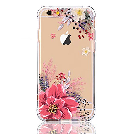 LUOLNH iPhone 6 Plus Case,iPhone 6S Plus Case with flowers, Slim Shockproof Clear Floral Pattern Soft Flexible TPU Back Cover [5.5 inch] -Pink Peony