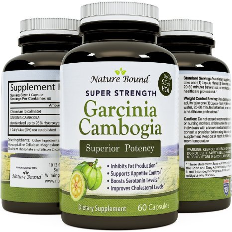 95% Garcinia Cambogia Extract - Pure HCA - Energy, Focus & Weight Loss Supplement - Works Fast for Women and Men - Appetite Suppressant for All Diets - USA Made by Nature Bound, 60 Tablets (Pack of 1)