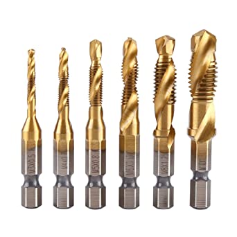 6pcs Combination Drill and Tap Bit, Metric Thread M3-M10 Screw Tapping Tool 1/4" Hex Shank Titanium Plated HSS