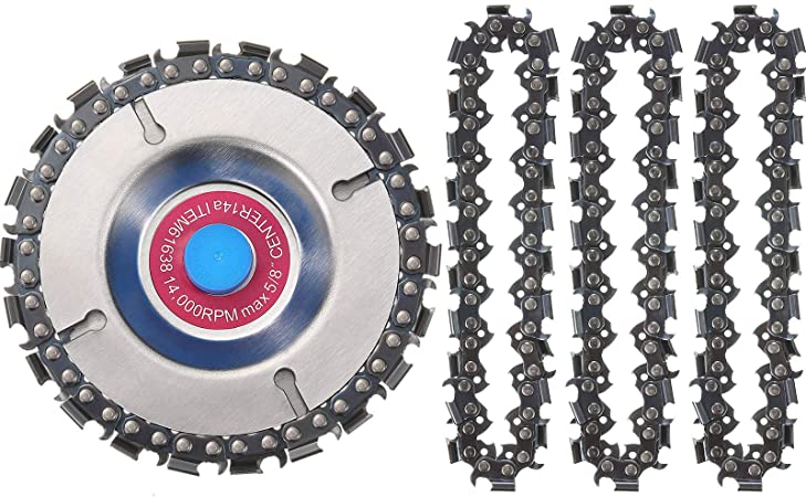 4 Pieces 5/8 Inch Wood Carving Chain Disc, 4 Inch 22 Teeth Saw Blade with 3 Pieces Replacement Circlets for Grinder Chain Disc Grinding Shaping Attachment Circular Chainsaw Wheel (Pink Center)