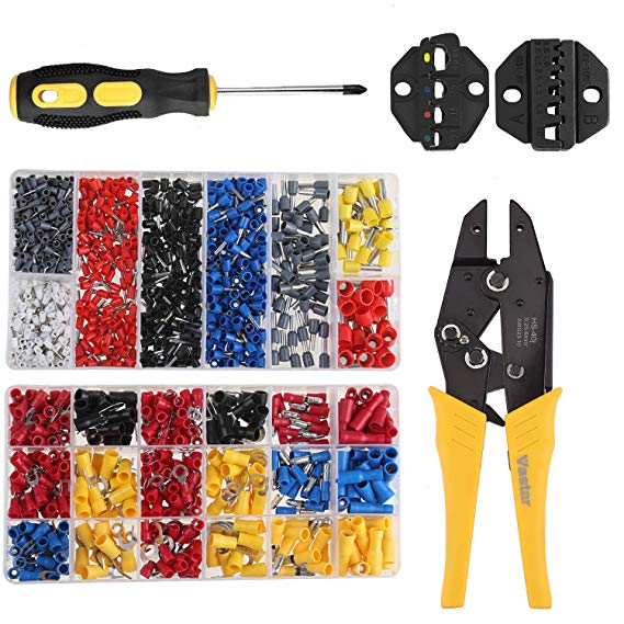 Vastar 2 in 1 Crimping Tool - Crimping Pliers, Wire Terminals Crimping Tool(AWG23-10,AWG23-7) 0.25-10mm² Ratchet Wire Crimping Tools with 2 Replaceable Jaws and 1170pcs Wire Terminal Connectors