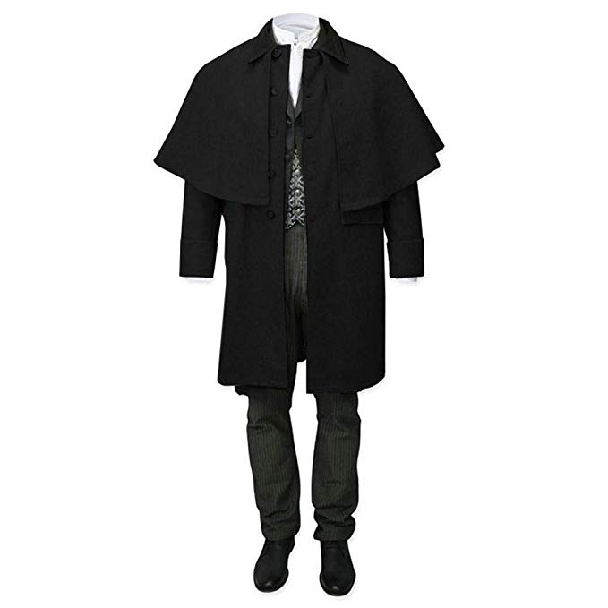Gtealife Mens Capecoat Costume Button Down Victorian Wool Trench Inverness Cape with Pockets