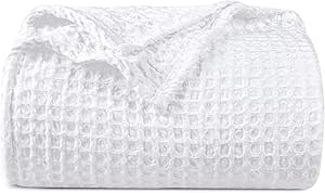 PHF Ultra Soft Waffle Weave Blanket King Size 104"x 90"- Washed Lightweight Breathable Cozy Woven Blanket Perfect for Spring Summer - Great Decor for Couch Bed Sofa Home Car - White