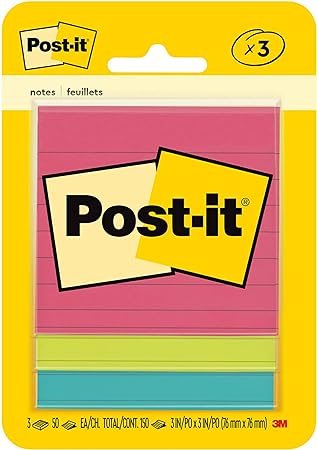 Post-it Notes, 3x3 in, 3 Pads, America's #1 Favorite Sticky Notes, Poptimistic Collection, Bright Colors (Magenta, Pink, Blue, Green), Clean Removal, Recyclable (6301-B)