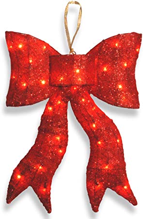 National Tree 24 Inch Red Wavy Sisal Bow with 35 Clear Outdoor Lights (MZBO-24CL-1)