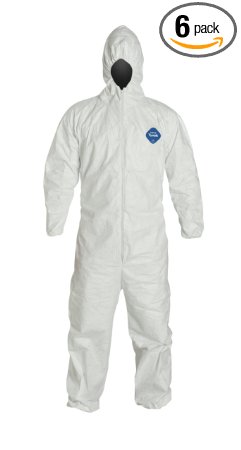 DuPont Tyvek 400 TY127S  Protective Coverall with Hood, Disposable, Elastic Cuff, White, X-Large (Pack of 6)