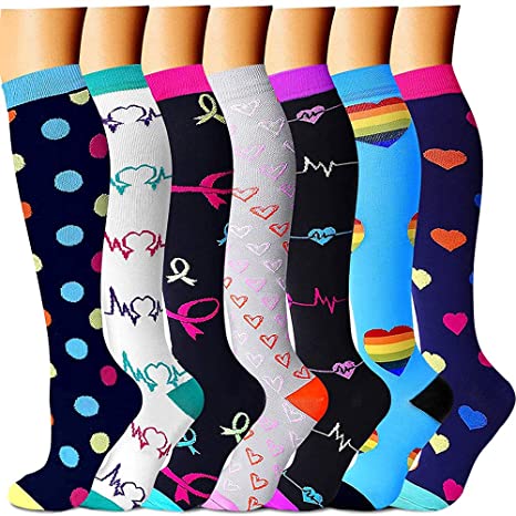 Compression Socks (7 Pairs) Compression Stockings15-20mmHg for Men & Women for Nursing Running Fitness Outdoors Recovery