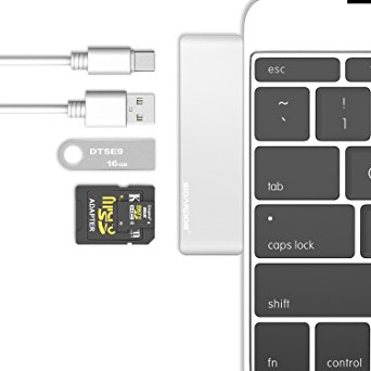 USB C Hub, SIDARDOE Multiport Type-C Hub Adapter with Two USB 3.0 Ports, USB C Port, SD / Micro SD Card Reader for MacBook and ChromeBook (Sliver-single)